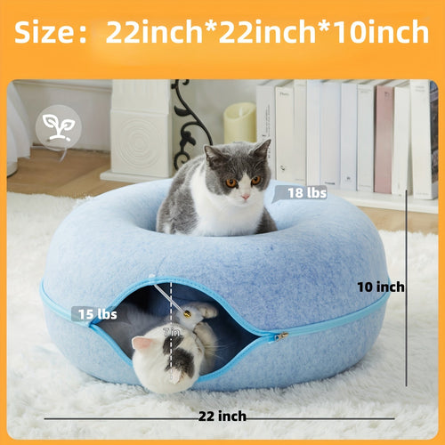 Cachette tunnel Donut pour chat - Lit-tunnel avec balle à clochette SUN N.