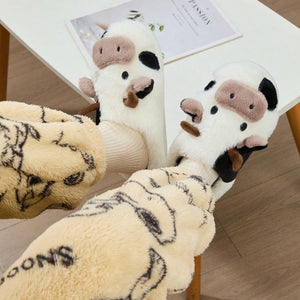 Cow Plush Slippers Cute Warm House Slippers for Women and Men