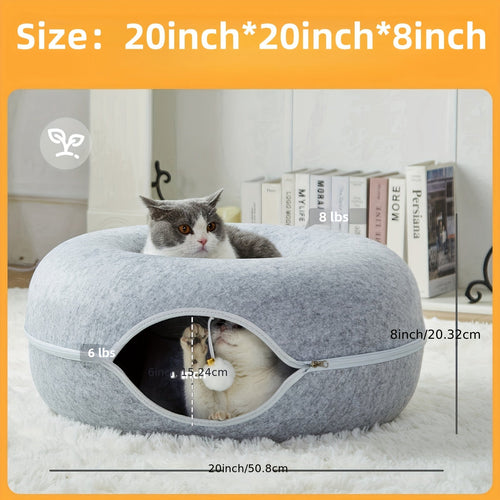 Cachette tunnel Donut pour chat - Lit-tunnel avec balle à clochette SUN N.
