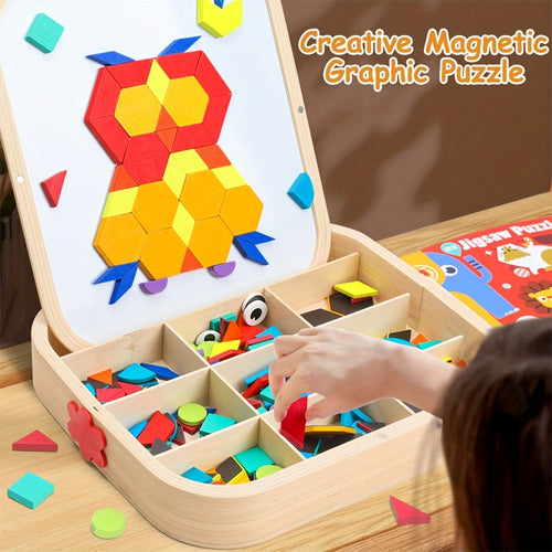Jouet magnétique géométrique 288 pièces - Puzzle éducatif en bois SUN N.