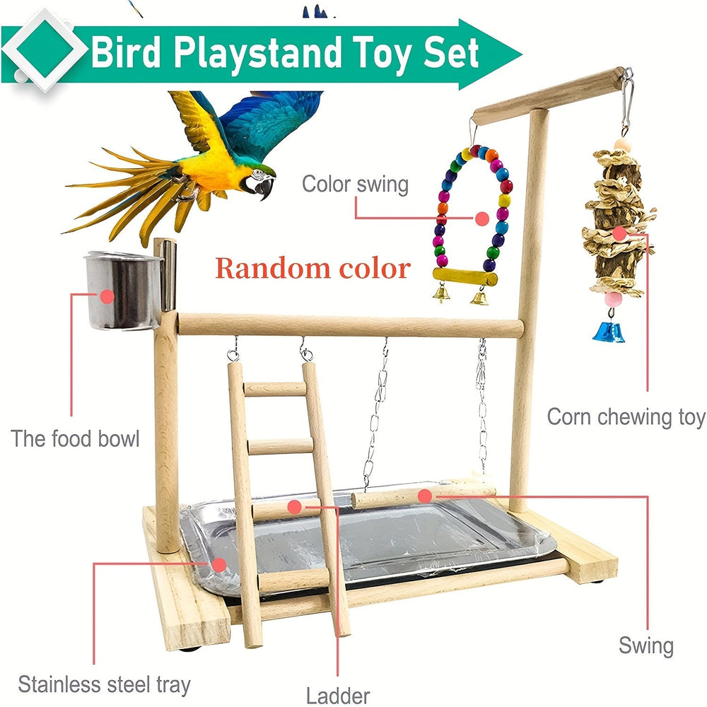 Stand de jeu pour perroquet en bois - Balançoire et jouets interactifs SUN N.