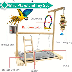 Stand de jeu pour perroquet en bois - Balançoire et jouets interactifs SUN N.