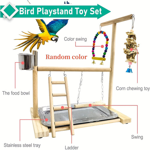 Stand de jeu pour perroquet en bois - Balançoire et jouets interactifs SUN N.
