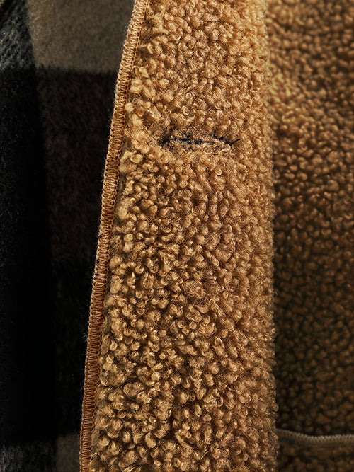 Veste à carreaux doublée polaire pour garçons - Automne/Hiver, motif tartan marron, col cardigan SUN N.