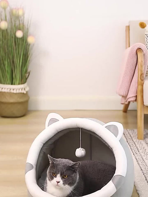 Maison de lit pour chat avec tente et jouets suspendus - Style classique SUN N.