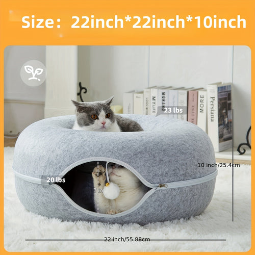 Cachette tunnel Donut pour chat - Lit-tunnel avec balle à clochette SUN N.