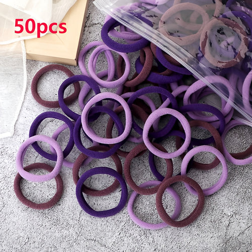 Elastic Hair Ties Set 50pcs Ponytail Holders Solid Color Hair Accessories
