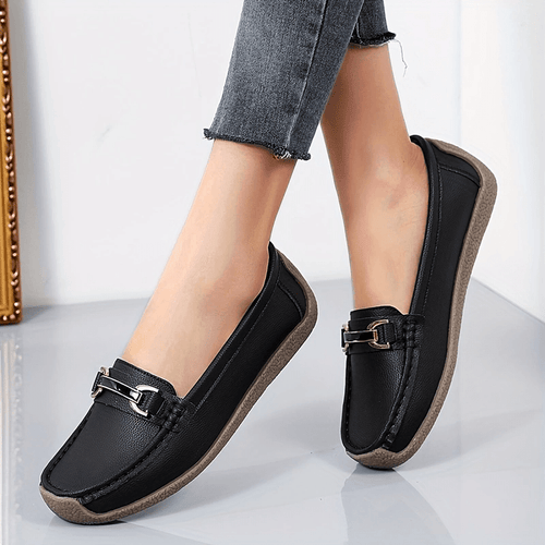 Mocassins noirs femme à enfiler - Semelle TPR antidérapante, ballerines confort quotidien