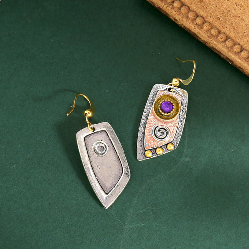Bohemian Vintage Dangle Earrings Irregular Shape Engraved Metal
