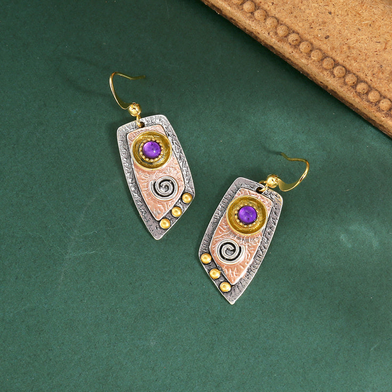 Bohemian Vintage Dangle Earrings Irregular Shape Engraved Metal