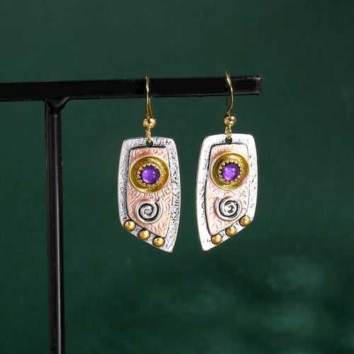 Bohemian Vintage Dangle Earrings Irregular Shape Engraved Metal