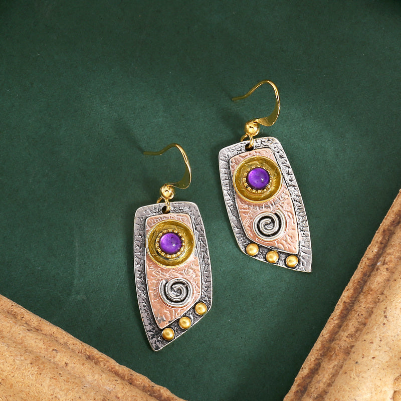Bohemian Vintage Dangle Earrings Irregular Shape Engraved Metal