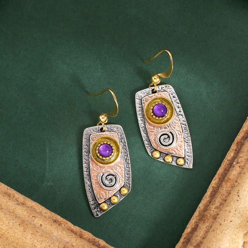 Bohemian Vintage Dangle Earrings Irregular Shape Engraved Metal