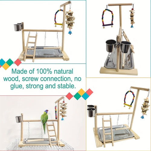 Stand de jeu pour perroquet en bois - Balançoire et jouets interactifs SUN N.