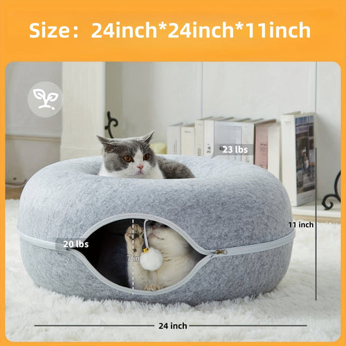 Cachette tunnel Donut pour chat - Lit-tunnel avec balle à clochette SUN N.