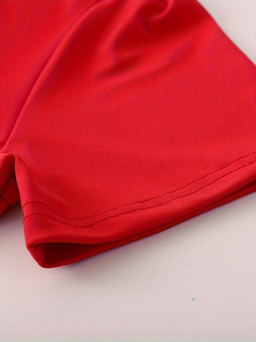 Robe mi-longue à fleurs pour femmes, grande taille, imprimé rouge colorblock, manches courtes - Col rond élégant, tissu en polyester légèrement extensible, parfaite pour toutes les saisons SUN N.