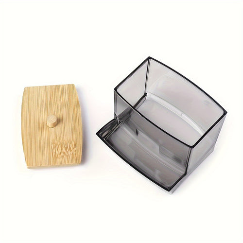Porte-coton-tiges en acrylique transparent 7oz avec couvercle en bois - Organisateur salle de bain élégant