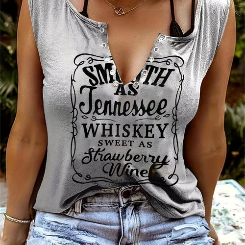 Débardeur country col V "Smooth as Tennessee Whiskey" - Sans manches sexy avec détail bague