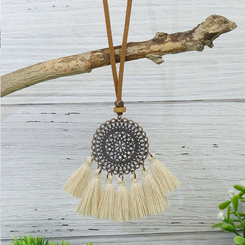 Ensemble de 3 colliers pendentifs de mode féminine de style ethnique avec pendentif à pompon floral, en alliage de zinc émaillé bronze avec incrustation de strass en verre, collier vintage SUN N.