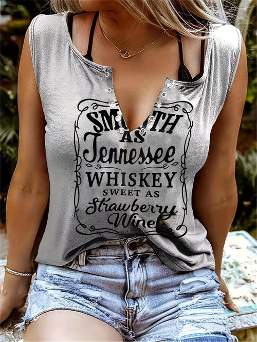 Débardeur country col V "Smooth as Tennessee Whiskey" - Sans manches sexy avec détail bague