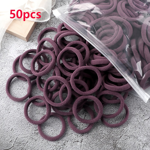 Elastic Hair Ties Set 50pcs Ponytail Holders Solid Color Hair Accessories
