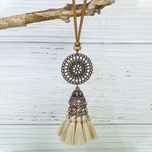 Ensemble de 3 colliers pendentifs de mode féminine de style ethnique avec pendentif à pompon floral, en alliage de zinc émaillé bronze avec incrustation de strass en verre, collier vintage SUN N.