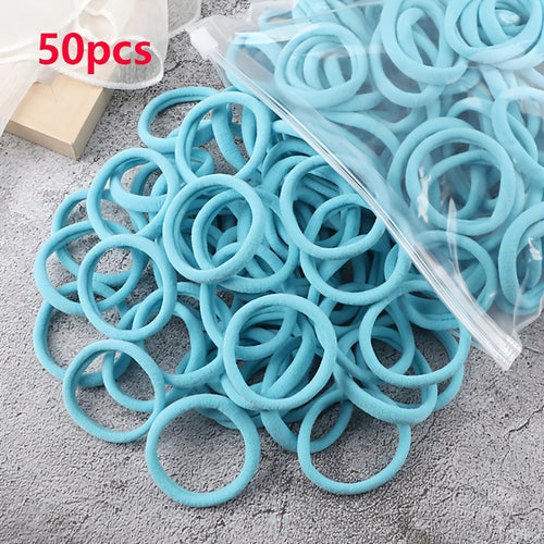 Elastic Hair Ties Set 50pcs Ponytail Holders Solid Color Hair Accessories