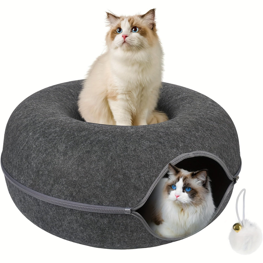 Cachette tunnel Donut pour chat - Lit-tunnel avec balle à clochette SUN N.