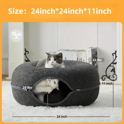 Cachette tunnel Donut pour chat - Lit-tunnel avec balle à clochette SUN N.