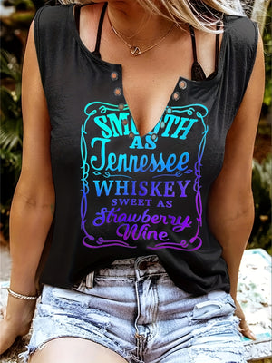 Débardeur country col V "Smooth as Tennessee Whiskey" - Sans manches sexy avec détail bague