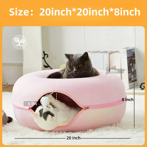 Cachette tunnel Donut pour chat - Lit-tunnel avec balle à clochette SUN N.