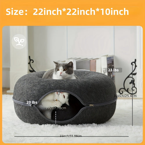 Cachette tunnel Donut pour chat - Lit-tunnel avec balle à clochette SUN N.