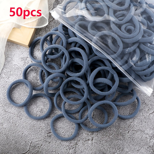 Elastic Hair Ties Set 50pcs Ponytail Holders Solid Color Hair Accessories