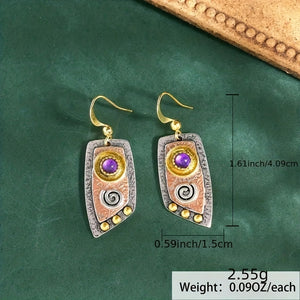 Bohemian Vintage Dangle Earrings Irregular Shape Engraved Metal