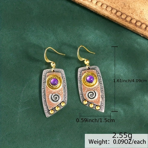 Bohemian Vintage Dangle Earrings Irregular Shape Engraved Metal