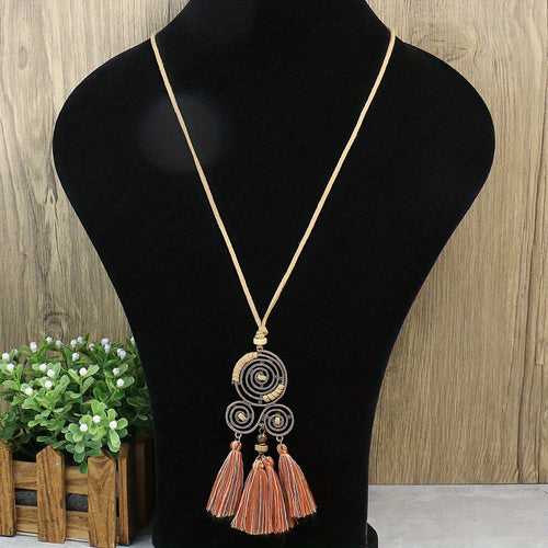 Ensemble de 3 colliers pendentifs de mode féminine de style ethnique avec pendentif à pompon floral, en alliage de zinc émaillé bronze avec incrustation de strass en verre, collier vintage SUN N.