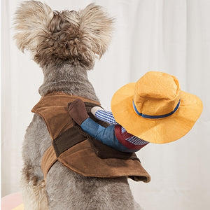 Déguisement drôle de cowboy cavalier pour chiens et chats - Costume Halloween pour animaux