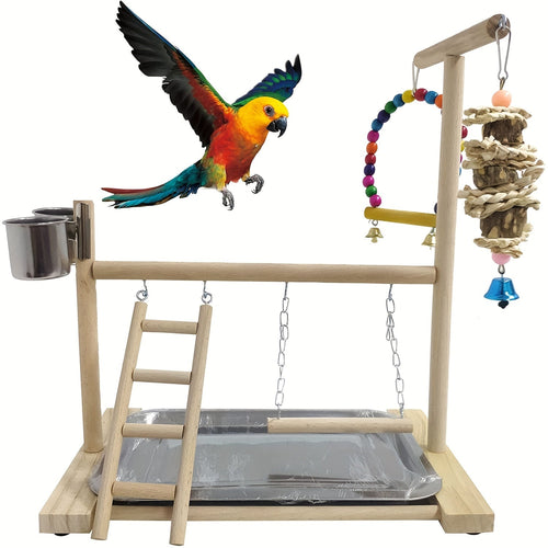 Stand de jeu pour perroquet en bois - Balançoire et jouets interactifs SUN N.