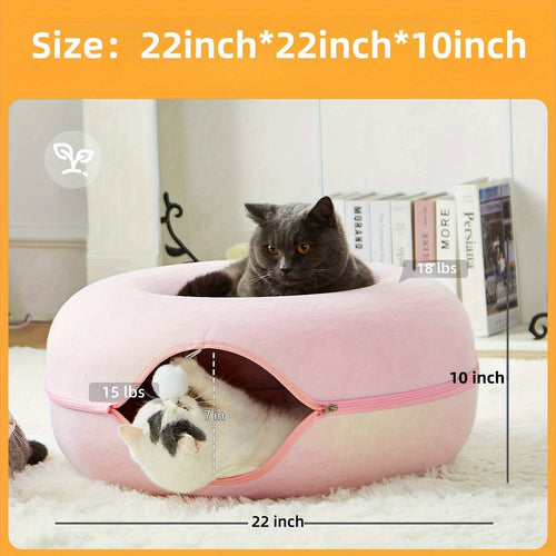 Cachette tunnel Donut pour chat - Lit-tunnel avec balle à clochette SUN N.
