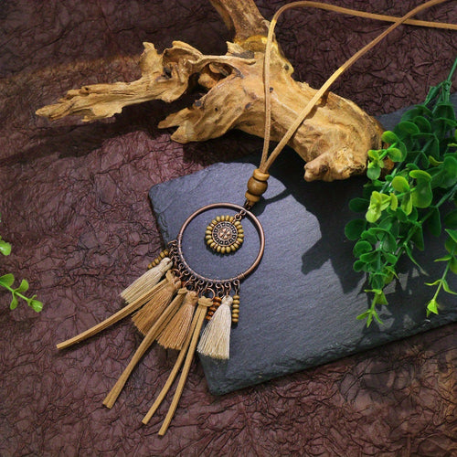 Ensemble de 3 colliers pendentifs de mode féminine de style ethnique avec pendentif à pompon floral, en alliage de zinc émaillé bronze avec incrustation de strass en verre, collier vintage SUN N.