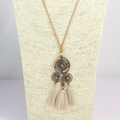 Ensemble de 3 colliers pendentifs de mode féminine de style ethnique avec pendentif à pompon floral, en alliage de zinc émaillé bronze avec incrustation de strass en verre, collier vintage SUN N.