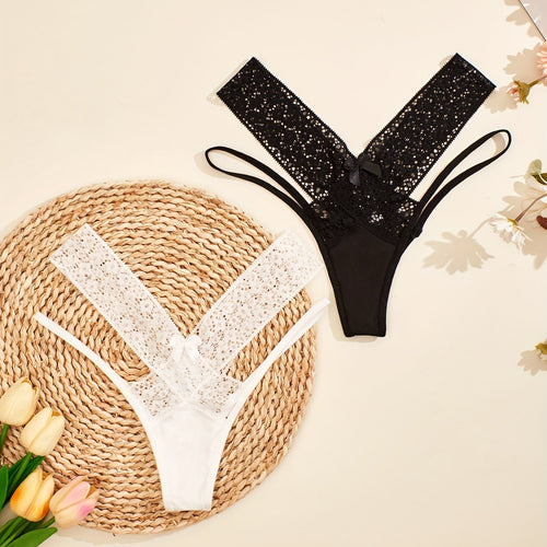 Culotte en dentelle sexy taille basse - Design ajouré croisé sans couture effet galbe