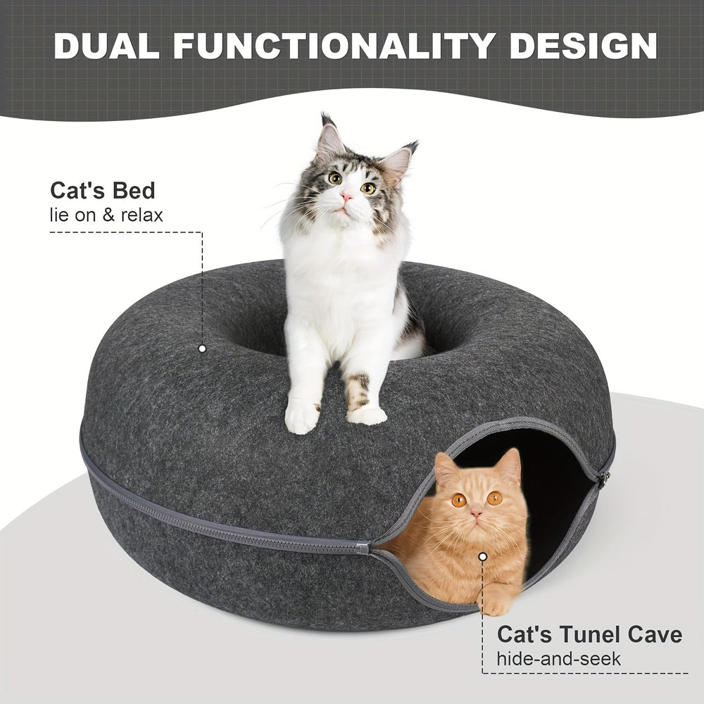 Cachette tunnel Donut pour chat - Lit-tunnel avec balle à clochette SUN N.
