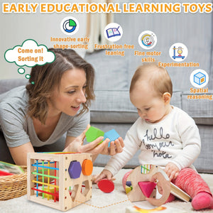 Cube de tri de formes en bois - Jouet éducatif pour tout-petits 1-3 ans SUN N.