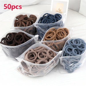 Elastic Hair Ties Set 50pcs Ponytail Holders Solid Color Hair Accessories