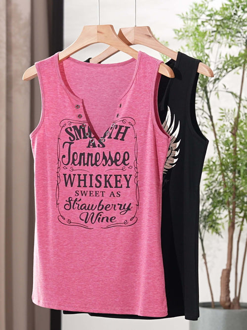 Débardeur country col V "Smooth as Tennessee Whiskey" - Sans manches sexy avec détail bague