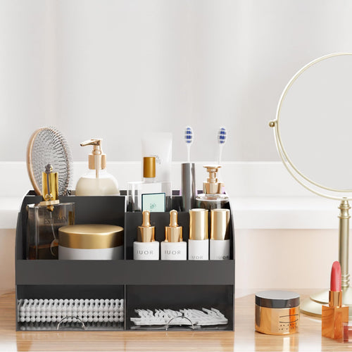 Organisateur de maquillage avec tiroirs, rangement cosmétique pour commode, coiffeuse et plan de travail de salle de bain, porte-beauté pour rouge à lèvres et pinceaux, organisateur de soins pour coiffeuse, vitrine cosmétique (blanc) SUN N.
