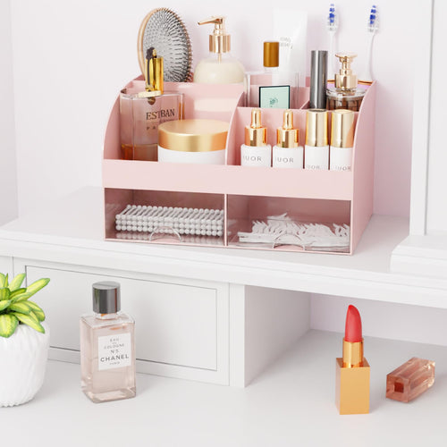 Organisateur de maquillage avec tiroirs, rangement cosmétique pour commode, coiffeuse et plan de travail de salle de bain, porte-beauté pour rouge à lèvres et pinceaux, organisateur de soins pour coiffeuse, vitrine cosmétique (blanc) SUN N.