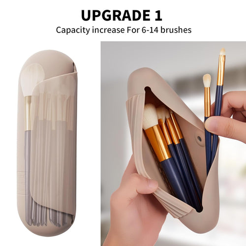 Porte-pinceaux de maquillage en silicone Sac cosmétique de voyage : Porte-pinceaux de maquillage pour le visage doux et portable avec fermeture magnétique améliorée anti-chute, grande trousse de pinceaux de maquillage de voyage - Noyer SUN N.