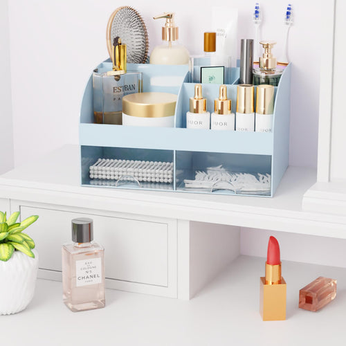 Organisateur de maquillage avec tiroirs, rangement cosmétique pour commode, coiffeuse et plan de travail de salle de bain, porte-beauté pour rouge à lèvres et pinceaux, organisateur de soins pour coiffeuse, vitrine cosmétique (blanc) SUN N.